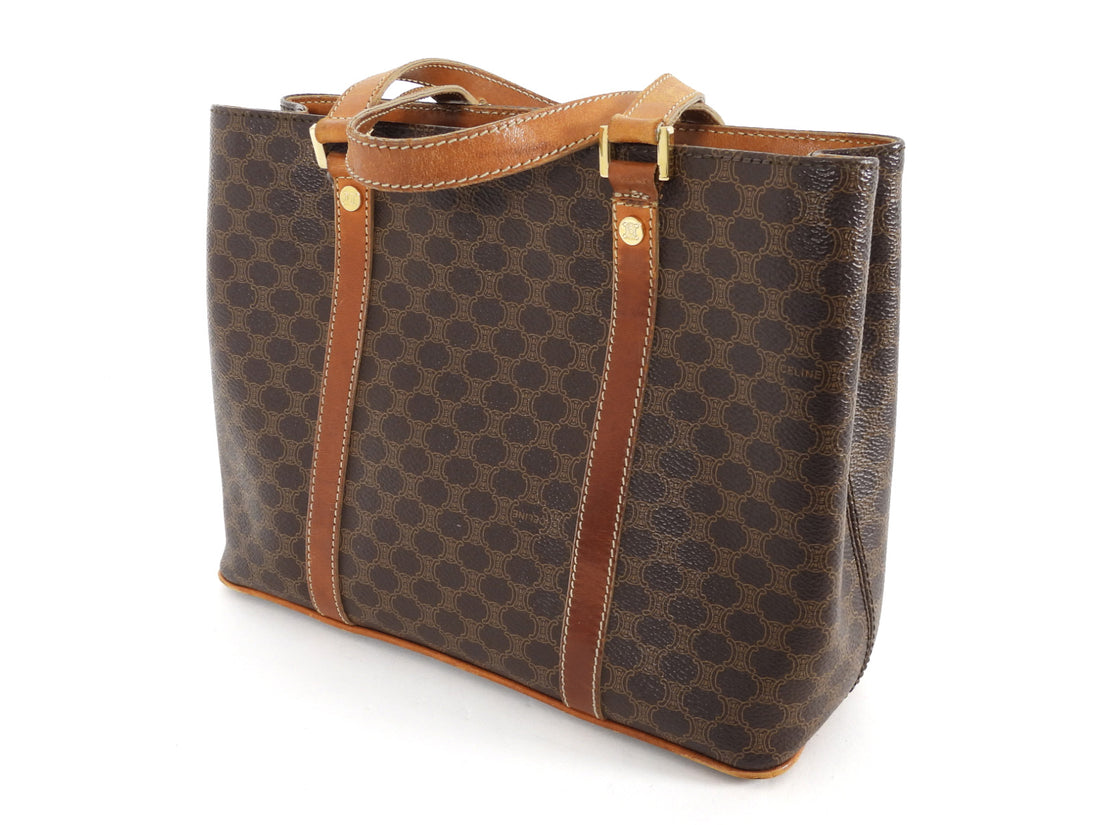 Celine Vintage Brown Macadame Coated Canvas Tote
