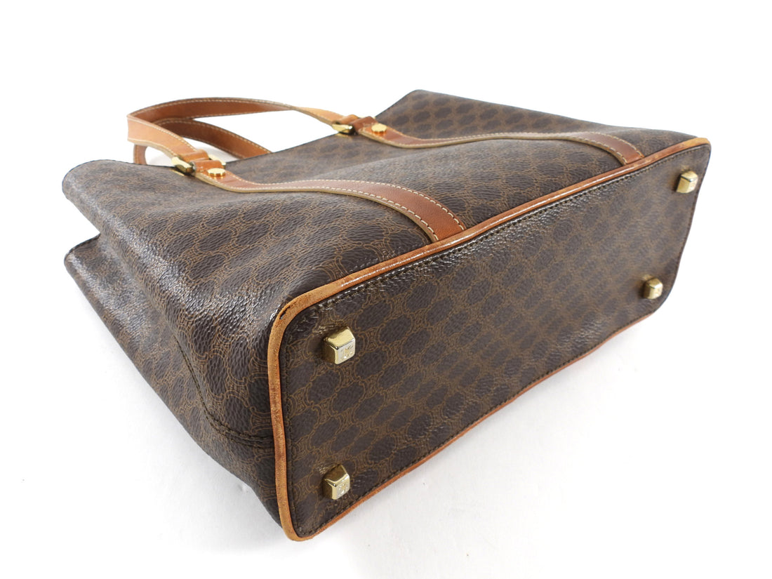 Celine Vintage Brown Macadame Coated Canvas Tote