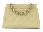 Chanel Beige Vintage 2004 Quilted Leather Metal Chain Medium Handle Hand Bag