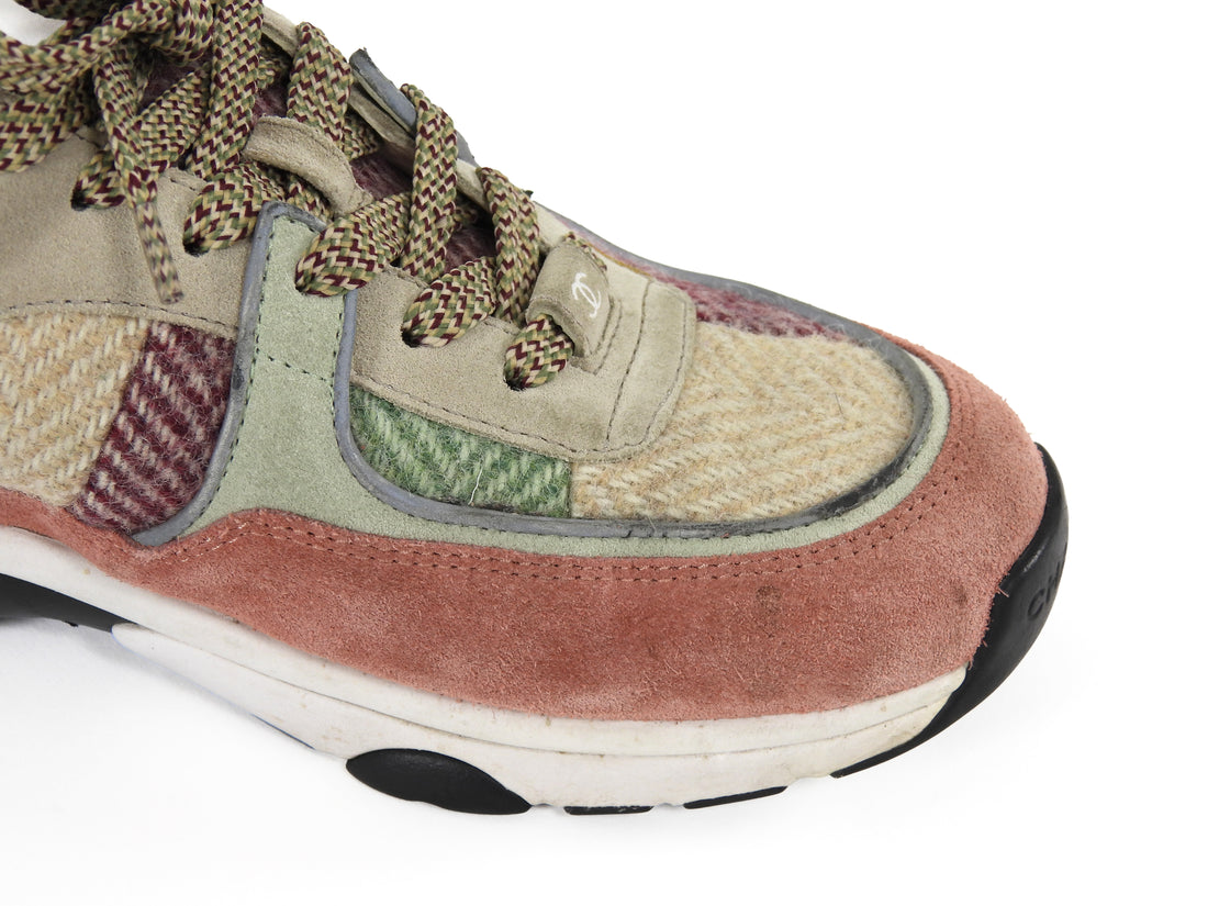 Chanel Beige Pink Multicoloured AW2022 Suede Tweed Combo CC Sneakers - 37.5