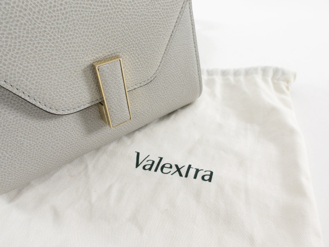 Valextra Dove Grey Leather Iside Micro Top Handle Flap Bag