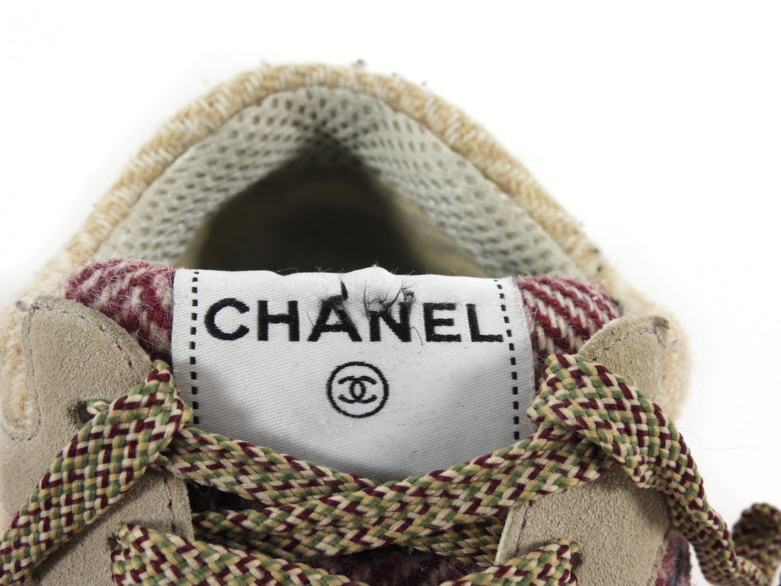Chanel Beige Pink Multicoloured AW2022 Suede Tweed Combo CC Sneakers - 37.5