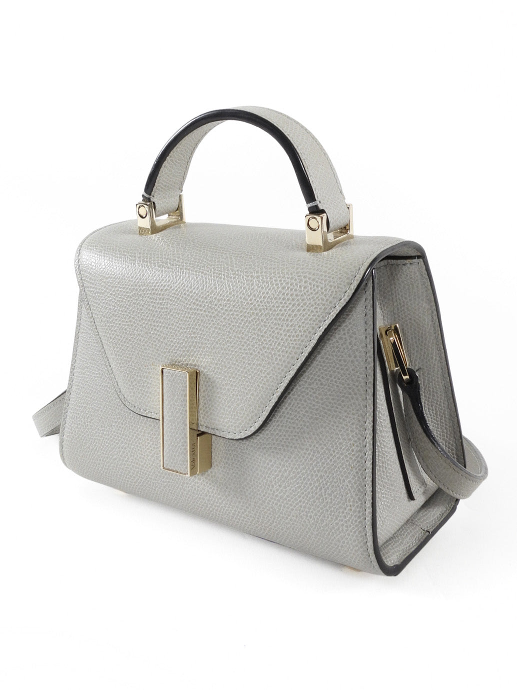 Valextra Dove Grey Leather Iside Micro Top Handle Flap Bag
