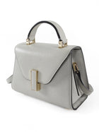 Valextra Dove Grey Leather Iside Micro Top Handle Flap Bag