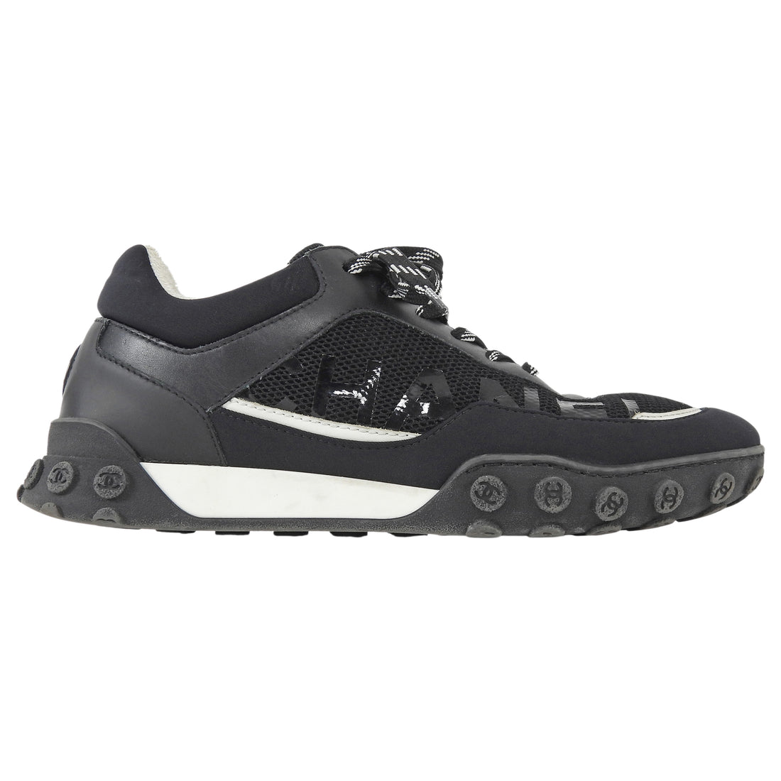 Chanel Black Nylon Leather Mesh Combo Sneakers - 38