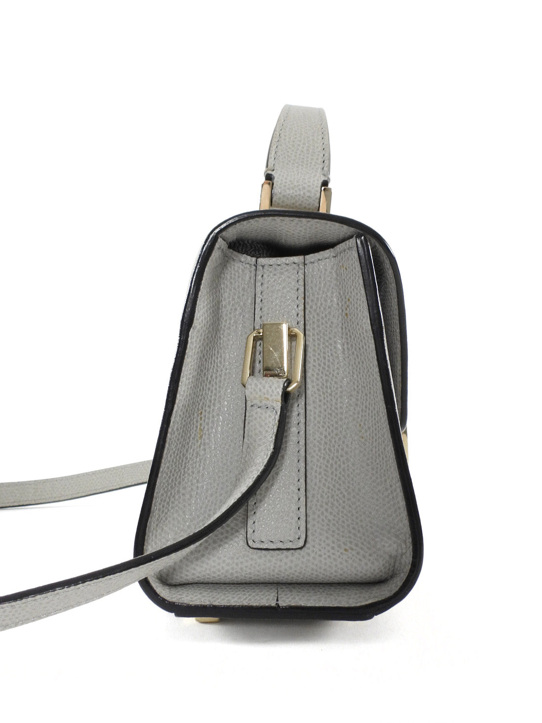 Valextra Dove Grey Leather Iside Micro Top Handle Flap Bag