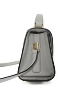 Valextra Dove Grey Leather Iside Micro Top Handle Flap Bag