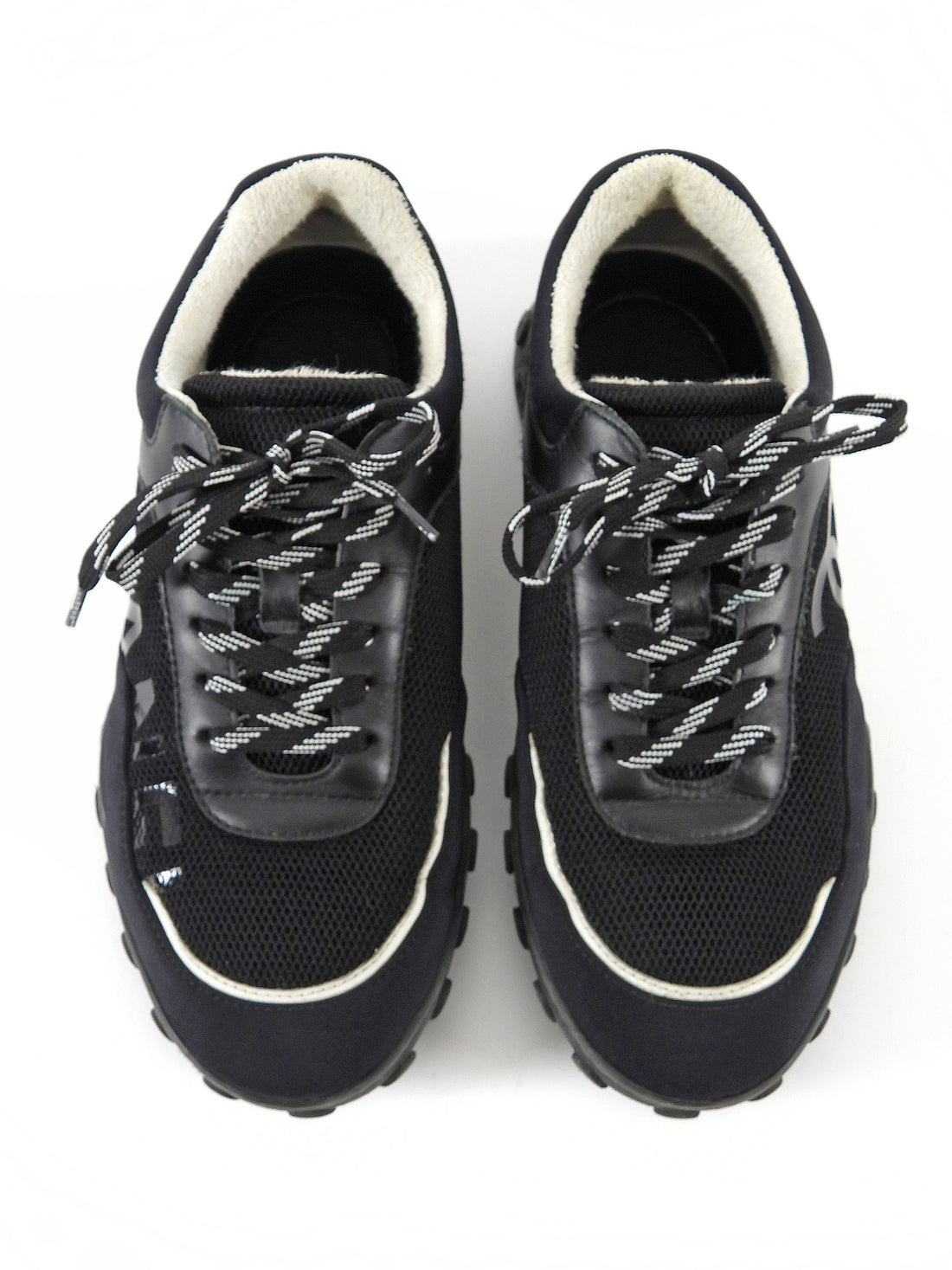 Chanel Black Nylon Leather Mesh Combo Sneakers - 38