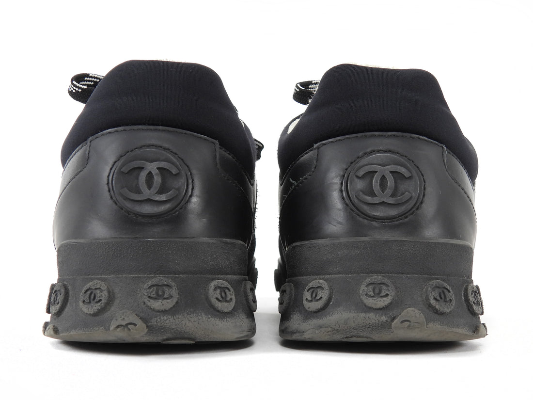 Chanel Black Nylon Leather Mesh Combo Sneakers - 38