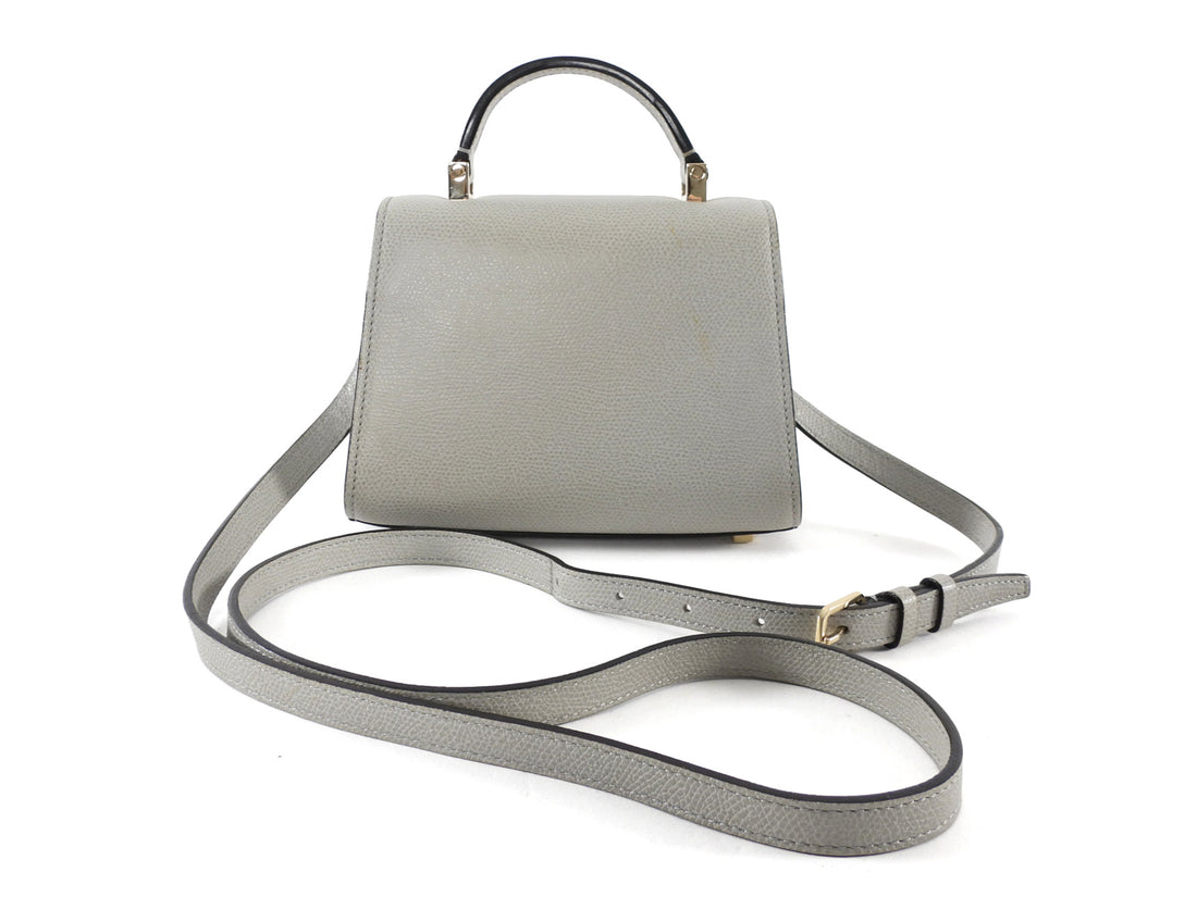 Valextra Dove Grey Leather Iside Micro Top Handle Flap Bag