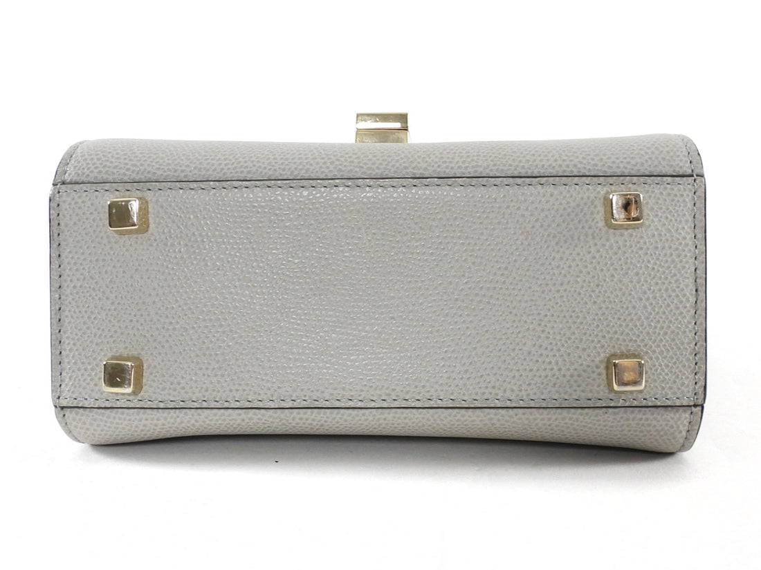 Valextra Dove Grey Leather Iside Micro Top Handle Flap Bag