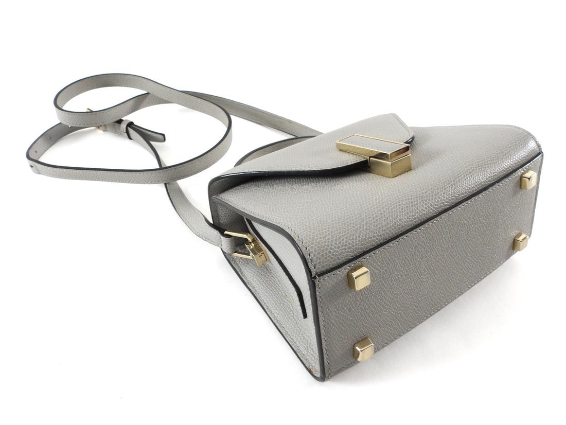 Valextra Dove Grey Leather Iside Micro Top Handle Flap Bag