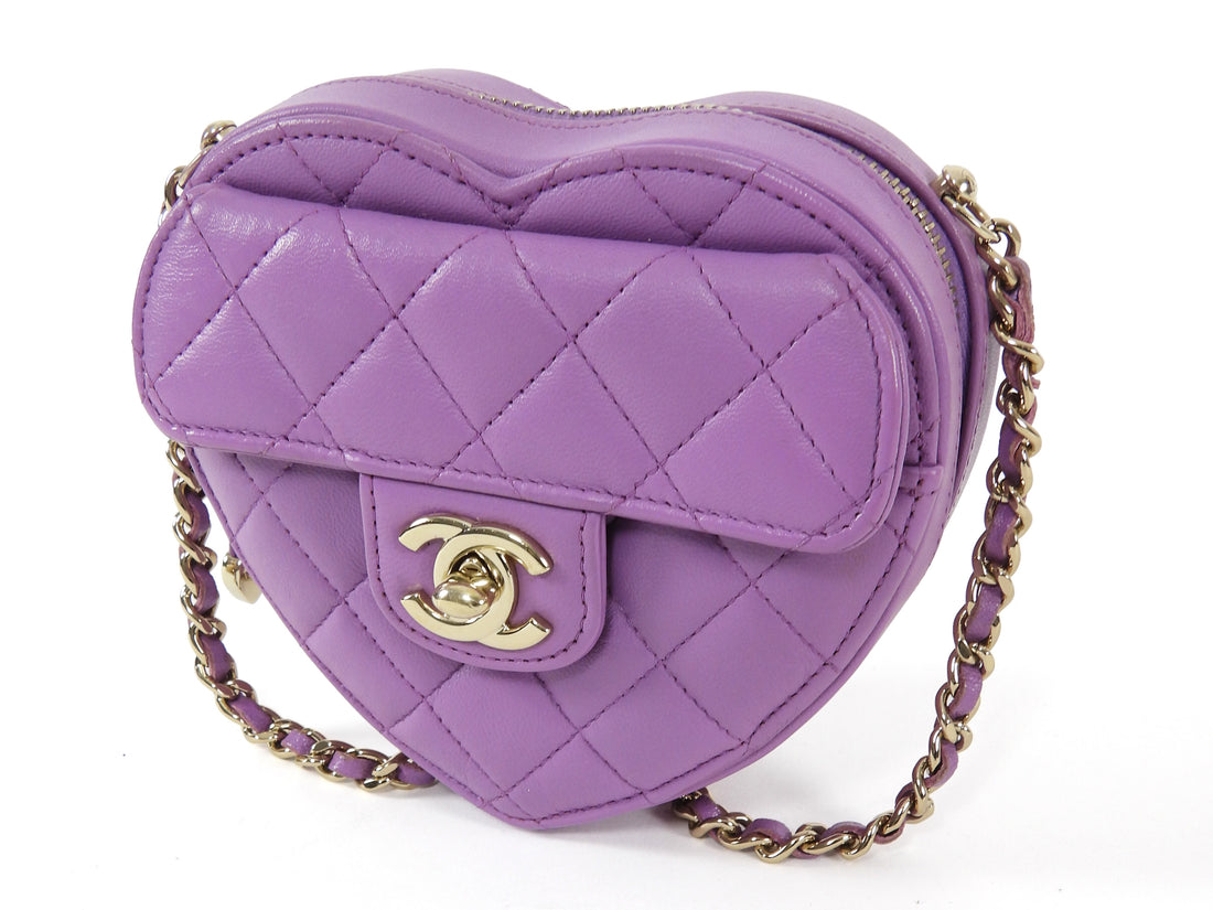 Chanel Purple Mini Quilted Lambskin CC in Love Heart Chain Clutch Bag Mini