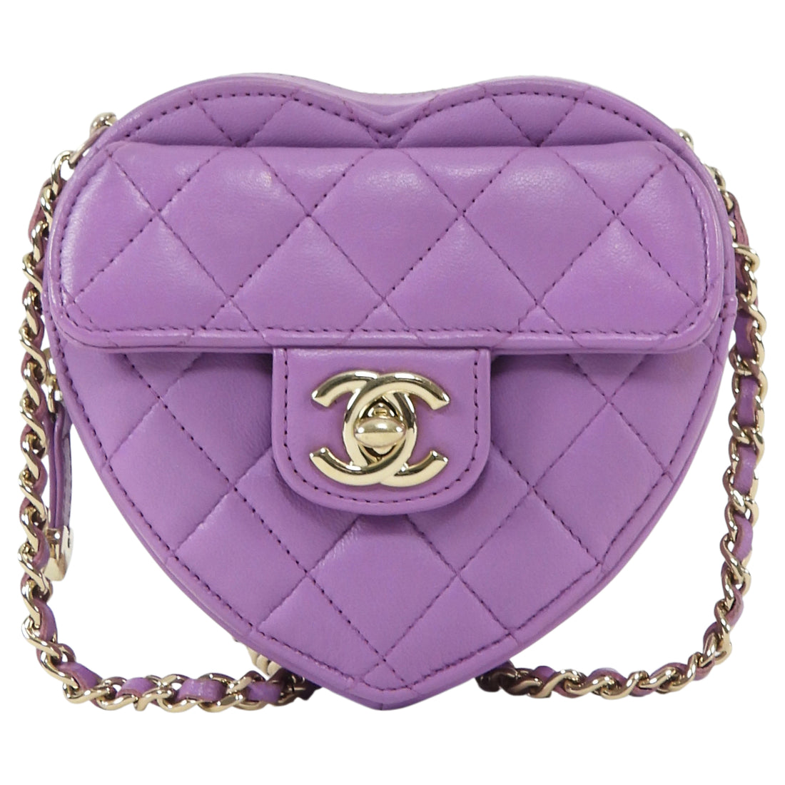 Chanel Purple Mini Quilted Lambskin CC in Love Heart Chain Clutch Bag Mini