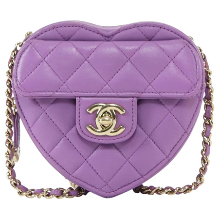 Chanel Purple Mini Quilted Lambskin CC in Love Heart Chain Clutch Bag Mini