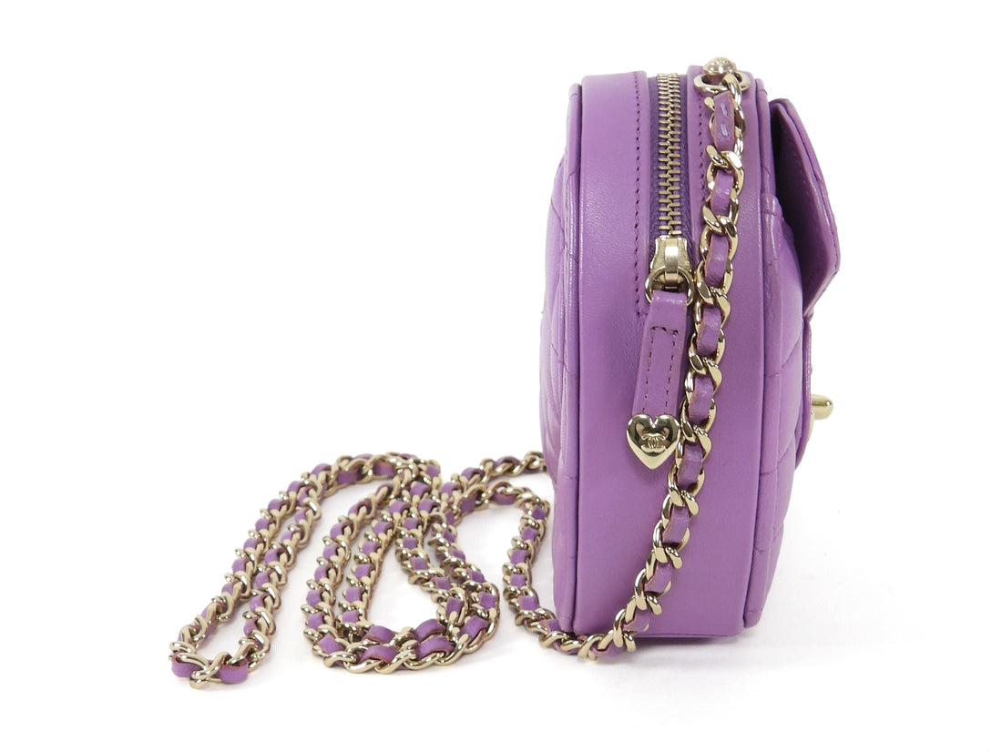 Chanel Purple Mini Quilted Lambskin CC in Love Heart Chain Clutch Bag Mini