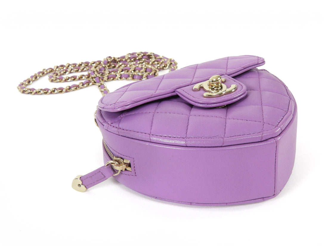 Chanel Purple Mini Quilted Lambskin CC in Love Heart Chain Clutch Bag Mini