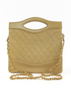 Chanel Vintage 1989 Beige Quilted Leather Medium 31 Shopping Tote Bag