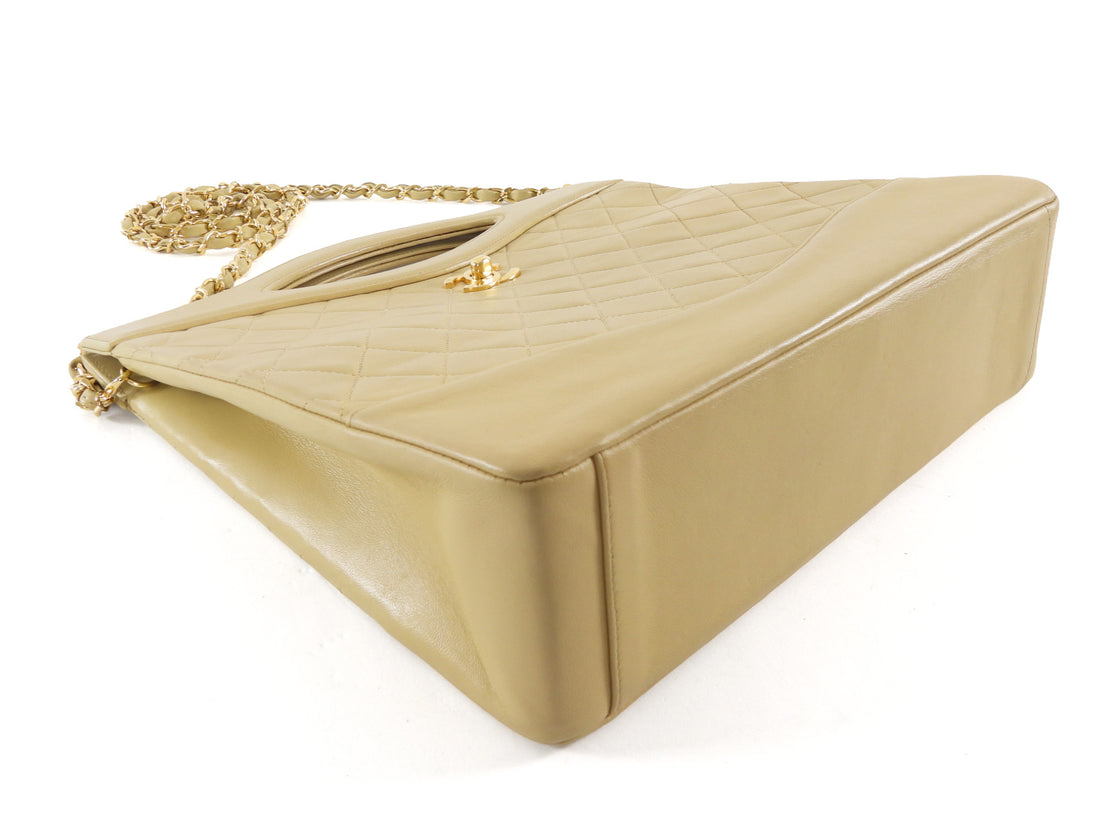 Chanel Vintage 1989 Beige Quilted Leather Medium 31 Shopping Tote Bag