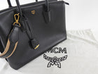 MCM Black Leather Large Milla Tote with Canvas Strap