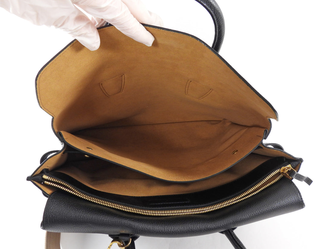 MCM Black Leather Large Milla Tote with Canvas Strap