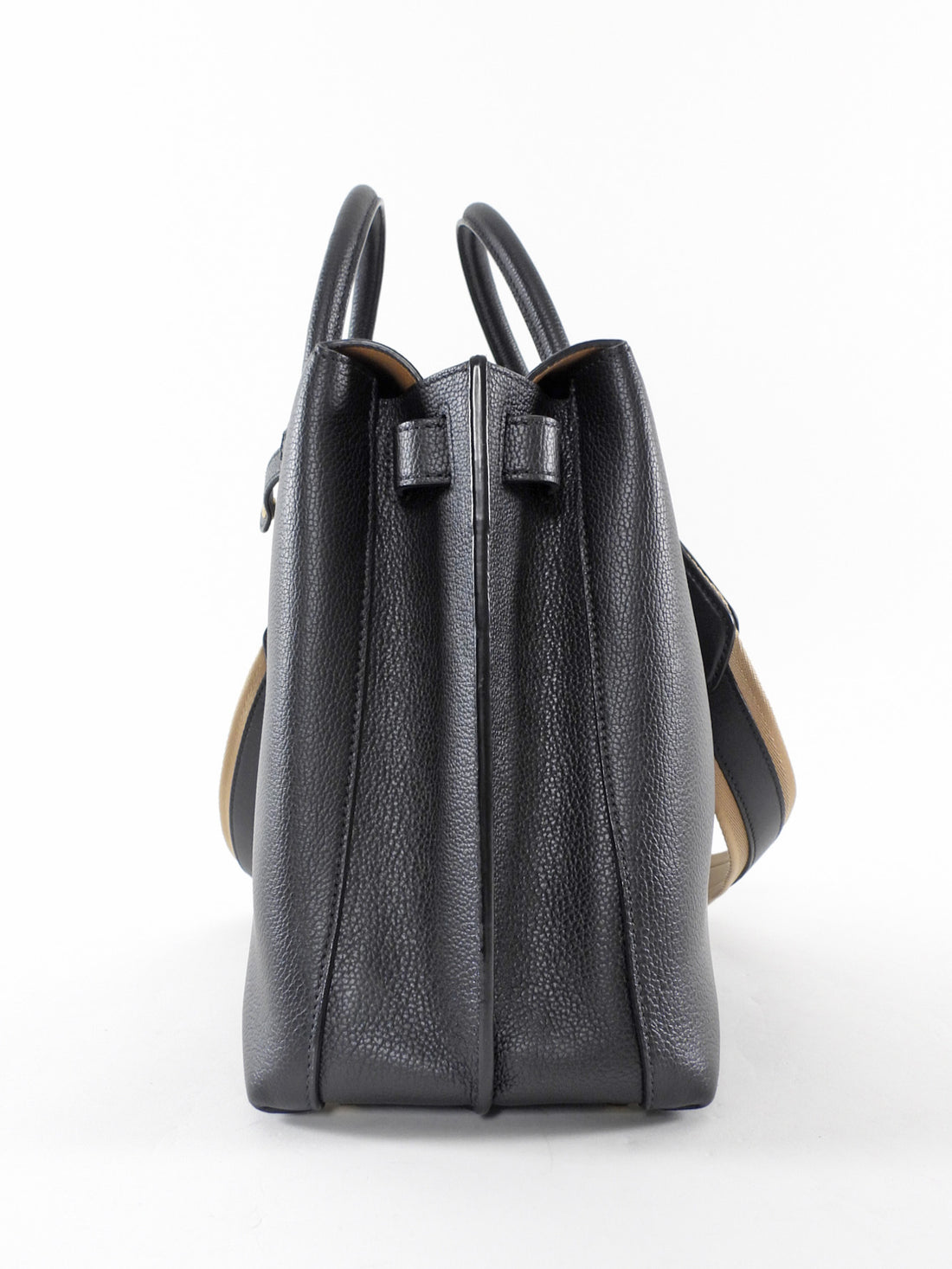 MCM Black Leather Large Milla Tote with Canvas Strap