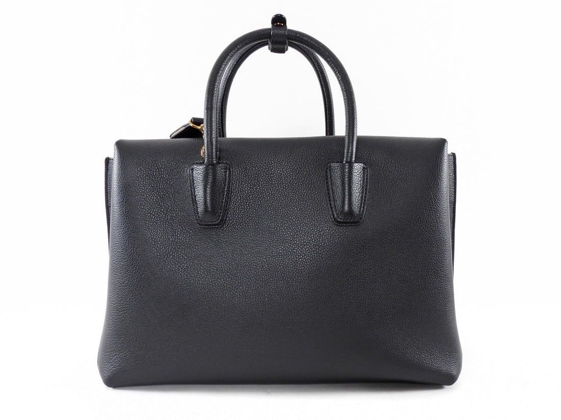 MCM Black Leather Large Milla Tote with Canvas Strap