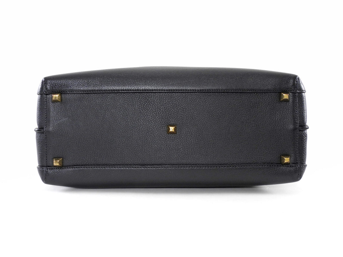 MCM Black Leather Large Milla Tote with Canvas Strap