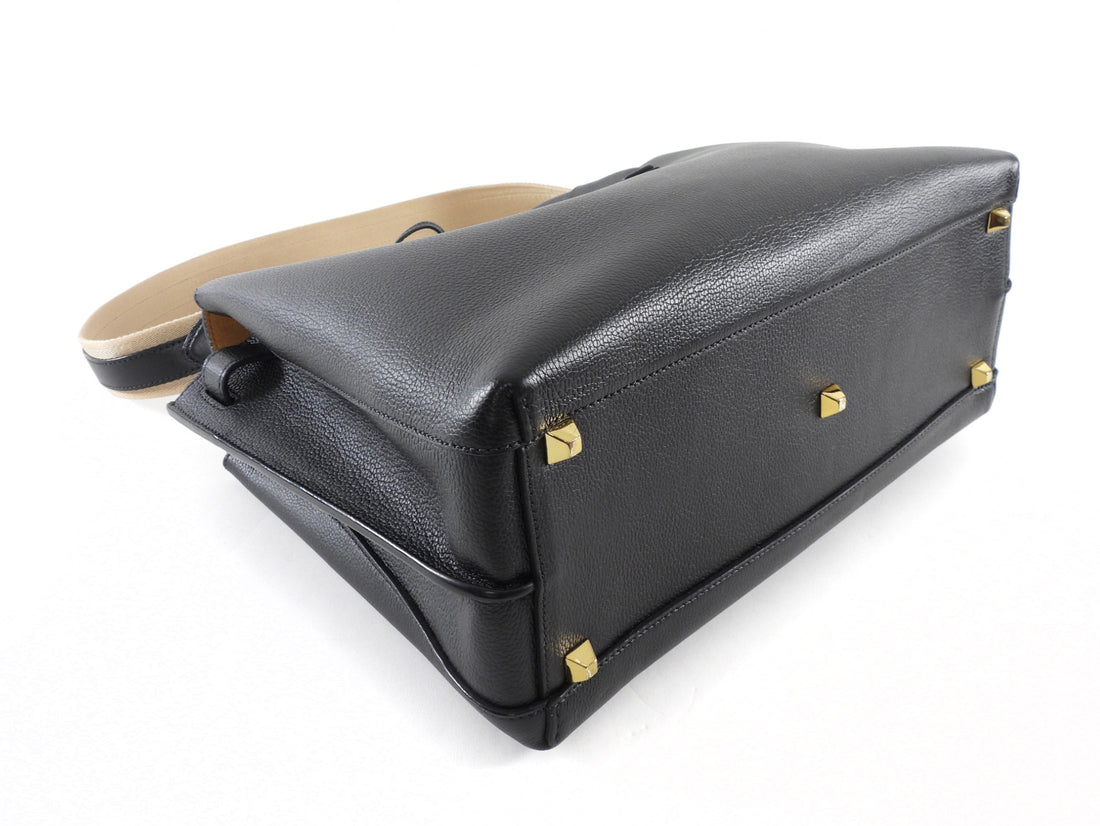 MCM Black Leather Large Milla Tote with Canvas Strap