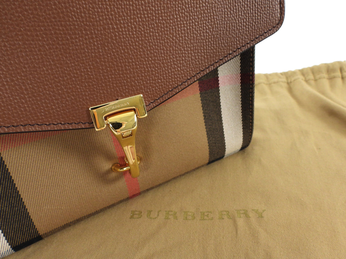 Burberry Brown Leather and Check Macken Shoulder Bag