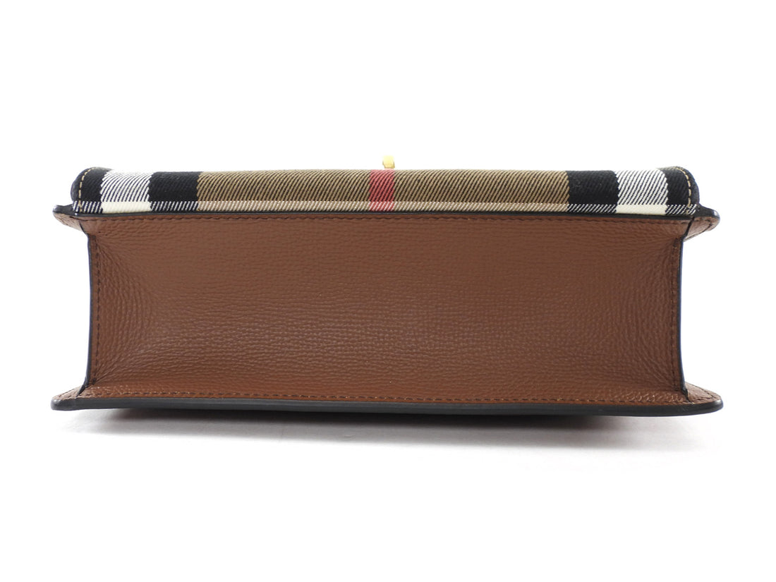 Burberry Brown Leather and Check Macken Shoulder Bag