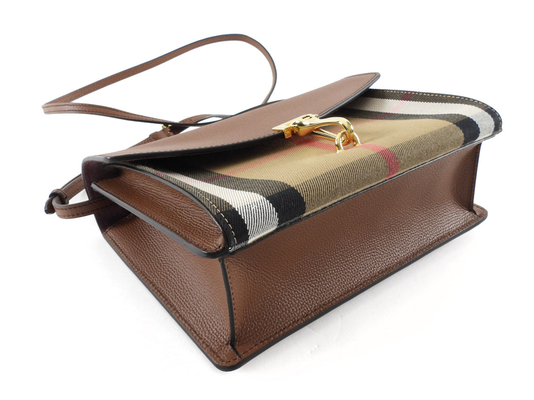 Burberry Brown Leather and Check Macken Shoulder Bag