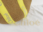 Chloe Yellow Logo Web and Natural Raffia Woven Basket Woody Tote