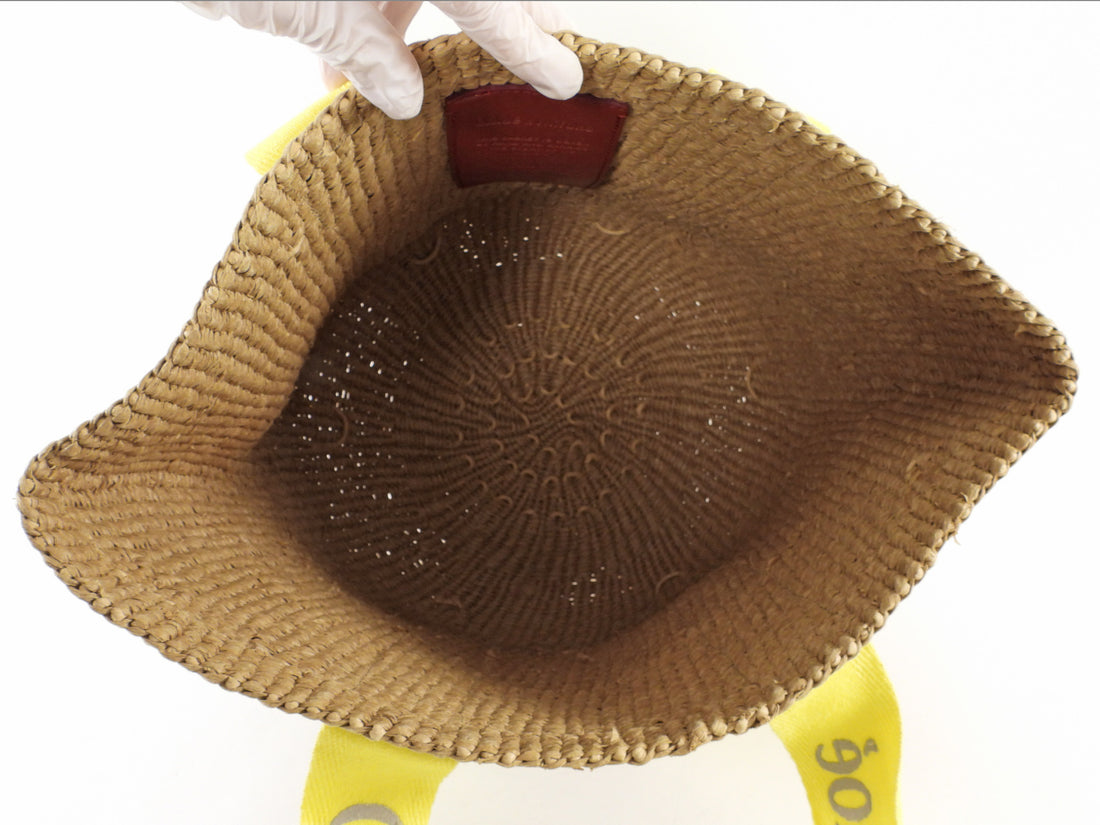 Chloe Yellow Logo Web and Natural Raffia Woven Basket Woody Tote