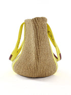 Chloe Yellow Logo Web and Natural Raffia Woven Basket Woody Tote