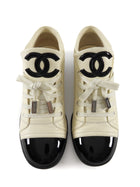 Chanel Ivory Leather Black Patent Cap Toe Lambskin CC Sneaker - 37