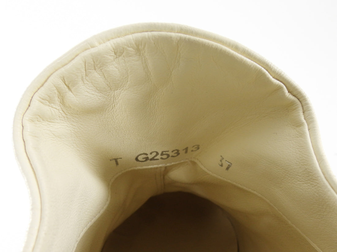 Chanel Ivory Leather Black Patent Cap Toe Lambskin CC Sneaker - 37