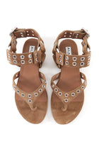 Alaia Light Brown Suede Grommet Biker Flat Thong Sandals - 37