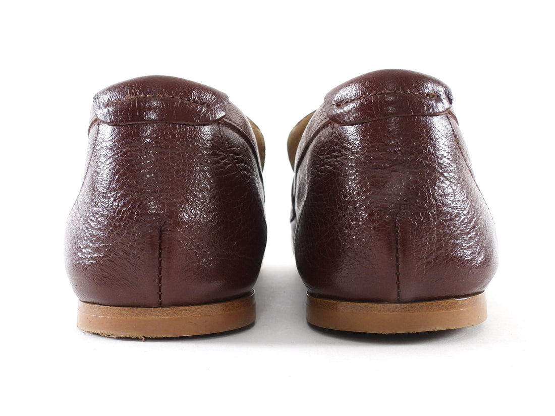 Jamie Haller Cognac Brown Aged Glossed Leather Penny Loafers - 37