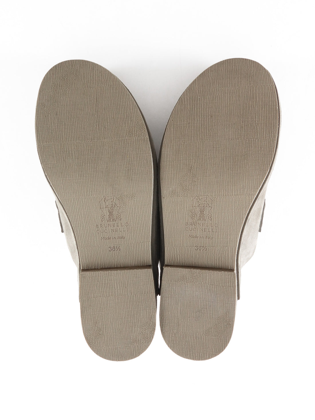 Brunello Cucinelli Greige Suede Monili Clog Platform Mules - 36.5