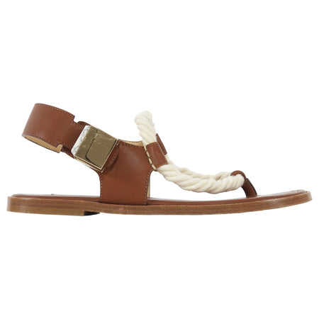 Gabriela Hearst Tan White Zephyr Rope Strap Leather Flat Sandals - 37