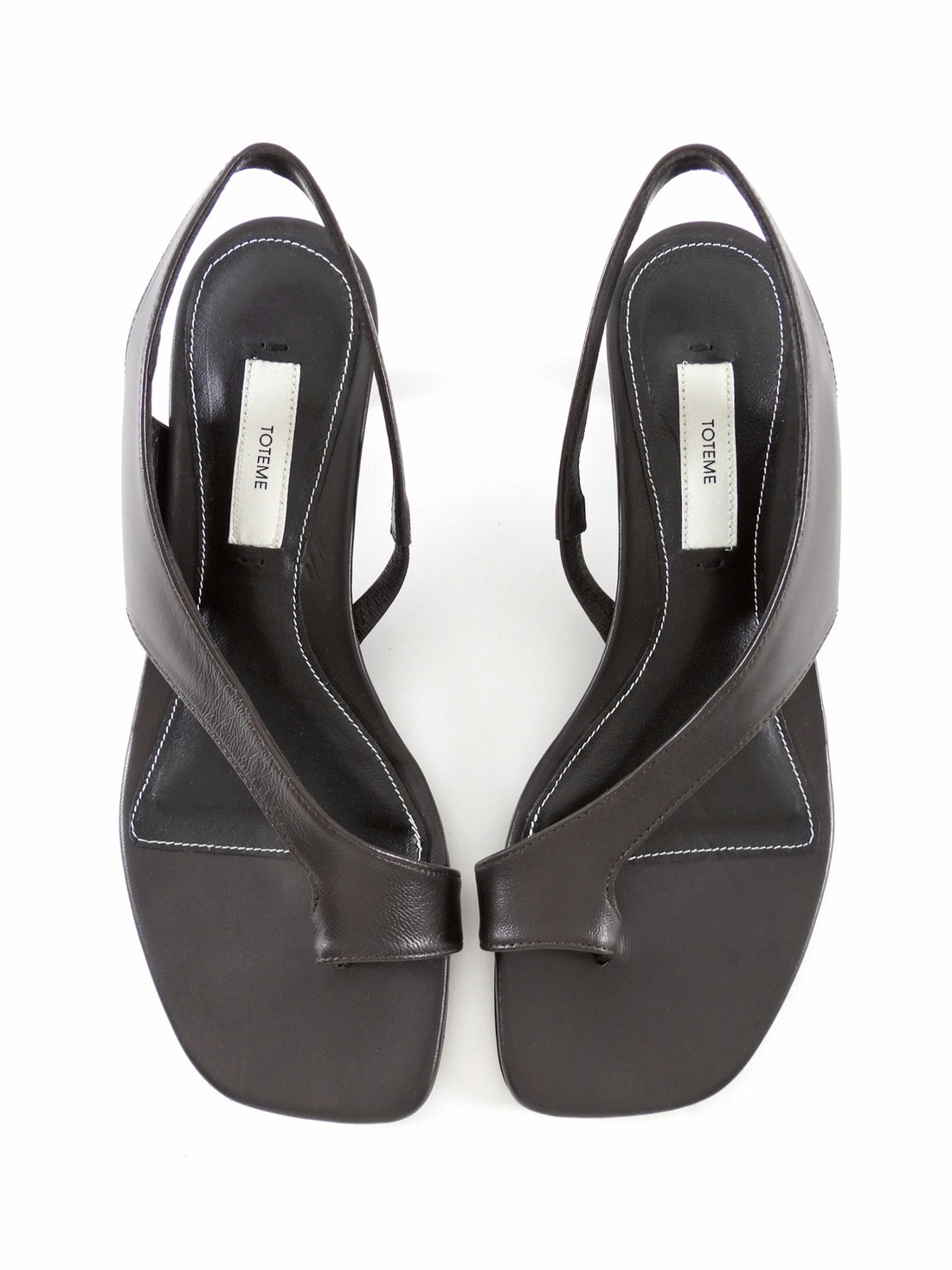 Toteme Dark Brown Leather Toe Ring Slingback Kitten Heel Sandals - 37