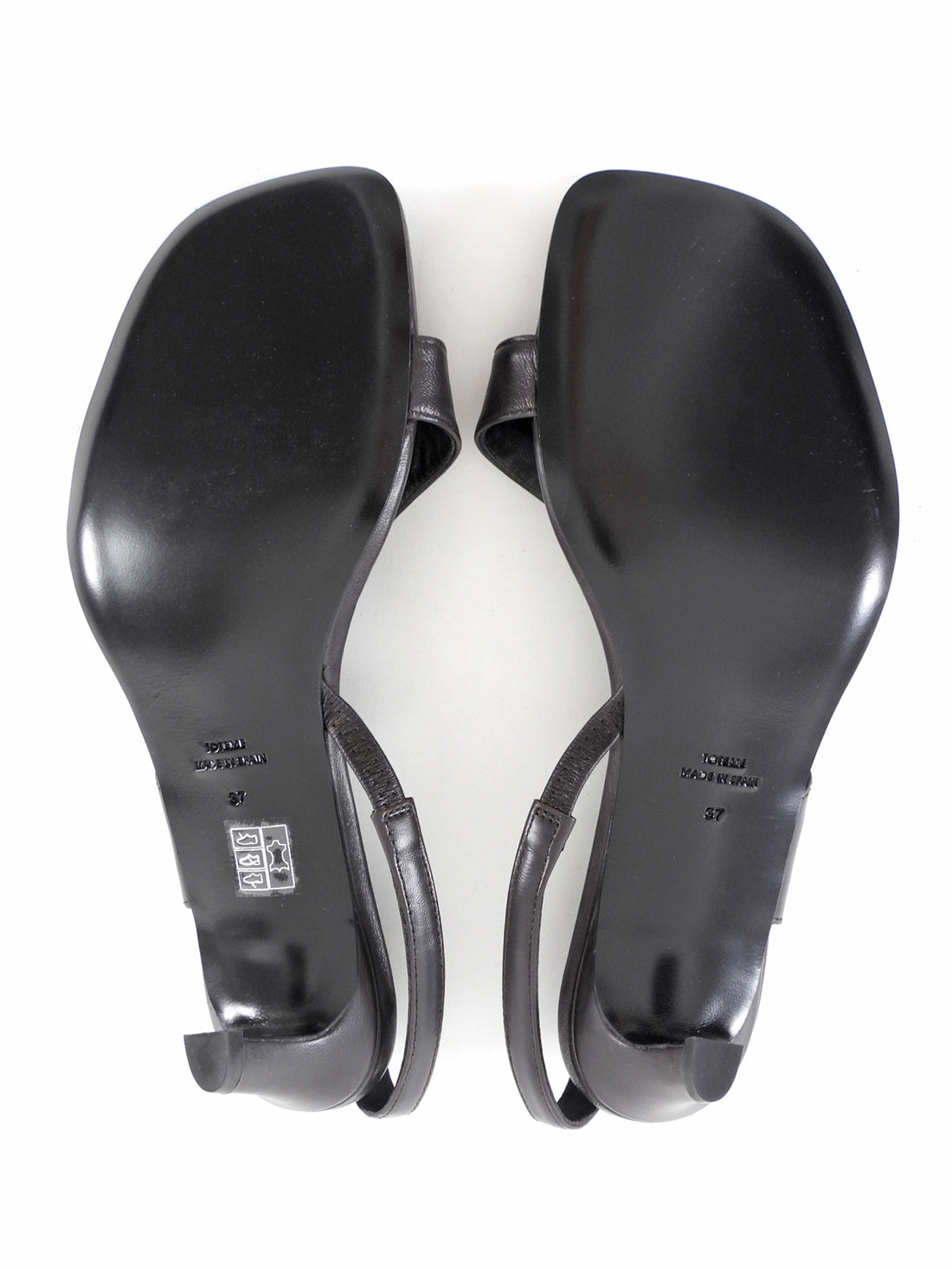 Toteme Dark Brown Leather Toe Ring Slingback Kitten Heel Sandals - 37