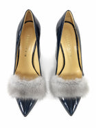 Eugenia Kim Navy Blue and Grey Demi Eelskin and Mink Block Heel Pumps - 37