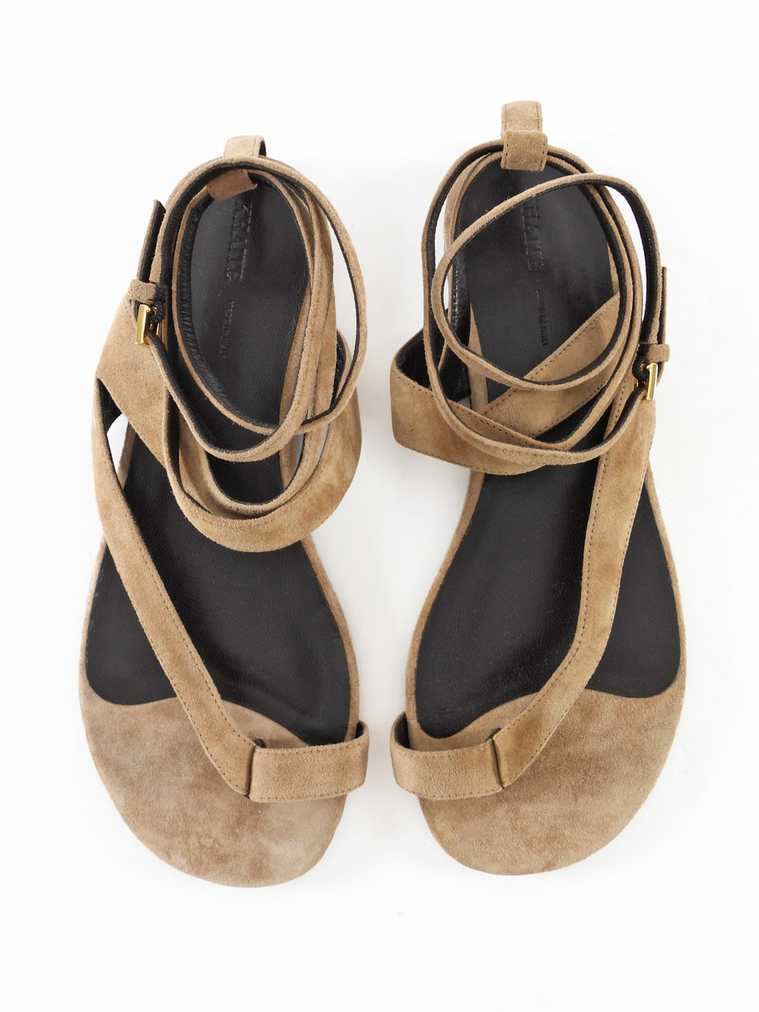 Khaite Aimee Taupe Beige Suede Ankle Wrap Flat Sandals - 37