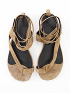 Khaite Aimee Taupe Beige Suede Ankle Wrap Flat Sandals - 37