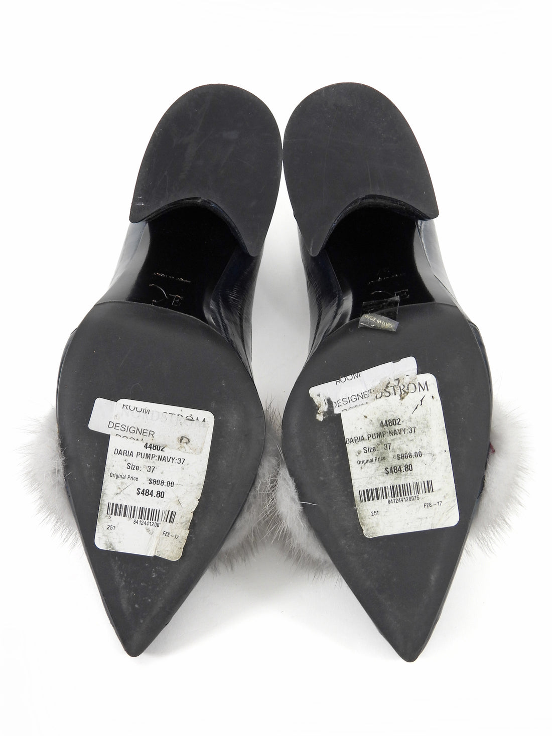 Eugenia Kim Navy Blue and Grey Demi Eelskin and Mink Block Heel Pumps - 37