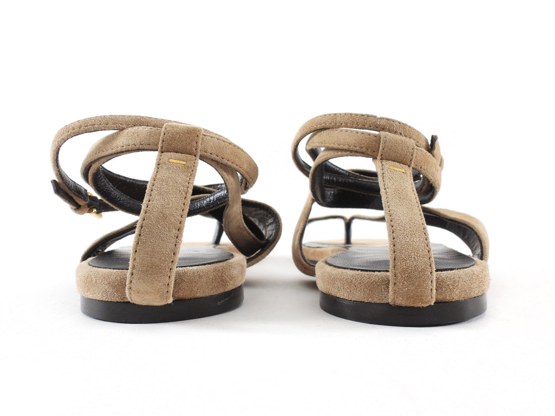 Khaite Aimee Taupe Beige Suede Ankle Wrap Flat Sandals - 37