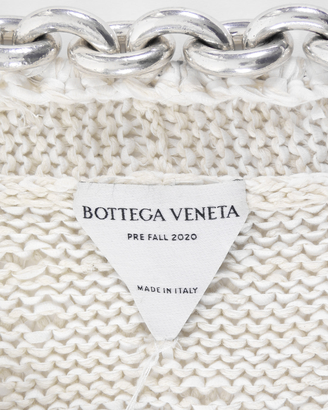 Bottega Veneta Ivory Silver Chain Neckline Cotton Knit Long Gown Dress - M