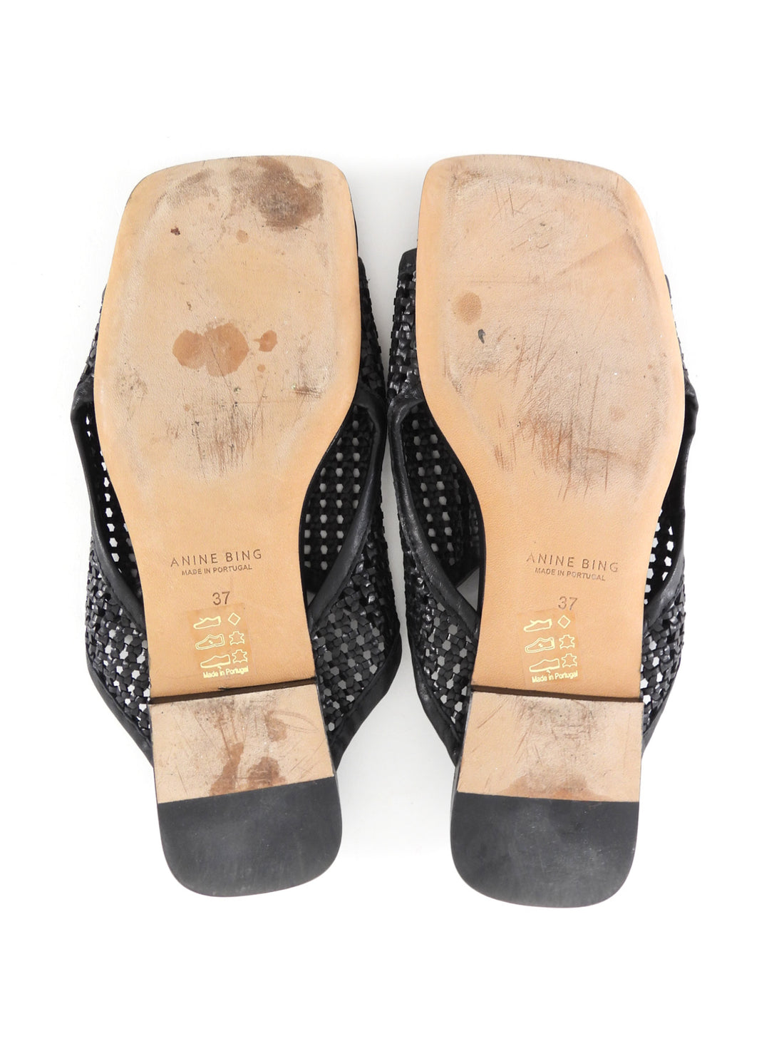 Anine Bing Hoxton Black Leather Woven Flat Sandals - 37